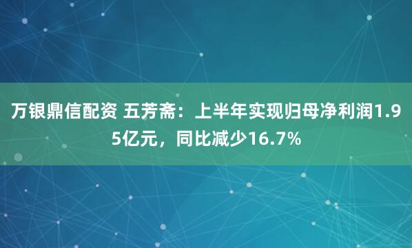 万银鼎信配资 五芳斋：上半年实现归母净利润1.95亿元，同比减少16.7%