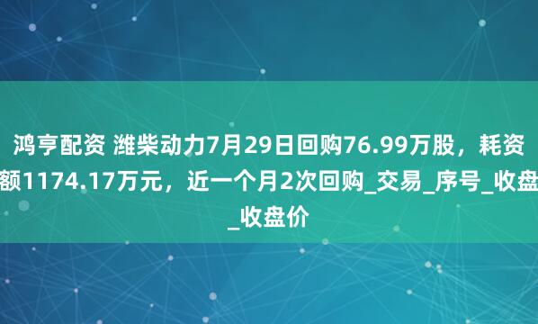 鸿亨配资 潍柴动力7月29日回购76.99万股，耗资金额1174.17万元，近一个月2次回购_交易_序号_收盘价
